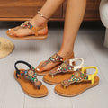 Bohemian Style Large Size Flat Beach Sandals for Women Summer New Fashion Beaded Decorative Slip-on Comfortable Sandals