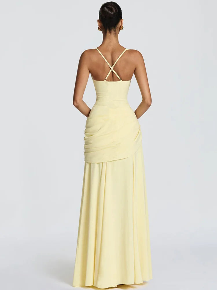 LGRQ 2026 Summer New Women's Elegant Solid Color Sleeveless Waist-Cinching Flared Strap Dress Slim Fit Party Clothing 19DA1451