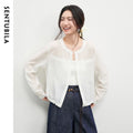 SENTUBILA Women's Oversized Lyocell Shirt 2026 Spring Summer Round Neck Long Sleeve Drawstring Sheer Casual Top 161WB5014