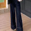 Missuoo 2026 Summer Women's Trendy Wide Leg Jeans Dark Blue High Waist Center Pleated Denim Pants with Contrast Stitching