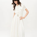FSLE 2026 Summer Women's Sophisticated Linen Short Sleeve Dress - Classic A-Line Midi for Office Commute and Elegant Daily Wear