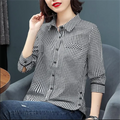 Pure Cotton Checked Shirt For Women Blouse Loose Fashionable Spring Autumn Women Shirts OL  Cardigan Button Up Female Blous