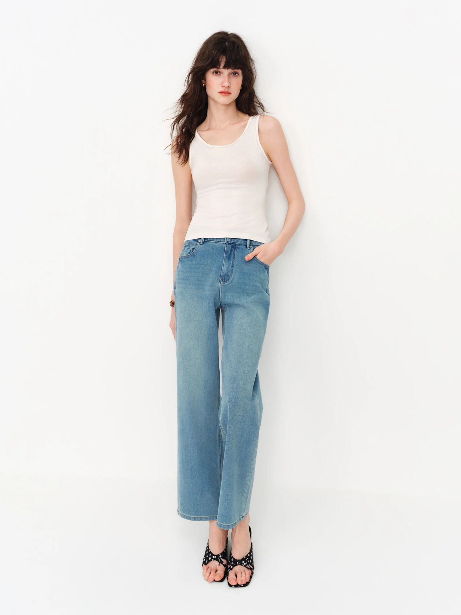 FSLE 2026 Summer Women's Mid-Rise Straight Leg Jeans, Ankle-Length Cropped Denim Pants for Office Commute & Minimalist Style