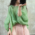 Sweet Pure Color Lantern Sve  Silk irt plus Size Women's Faionable Early Autumn Overhead Top Trendy