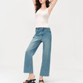 FSLE 2026 Summer Women's Mid-Rise Straight Leg Jeans, Ankle-Length Cropped Denim Pants for Office Commute & Minimalist Style