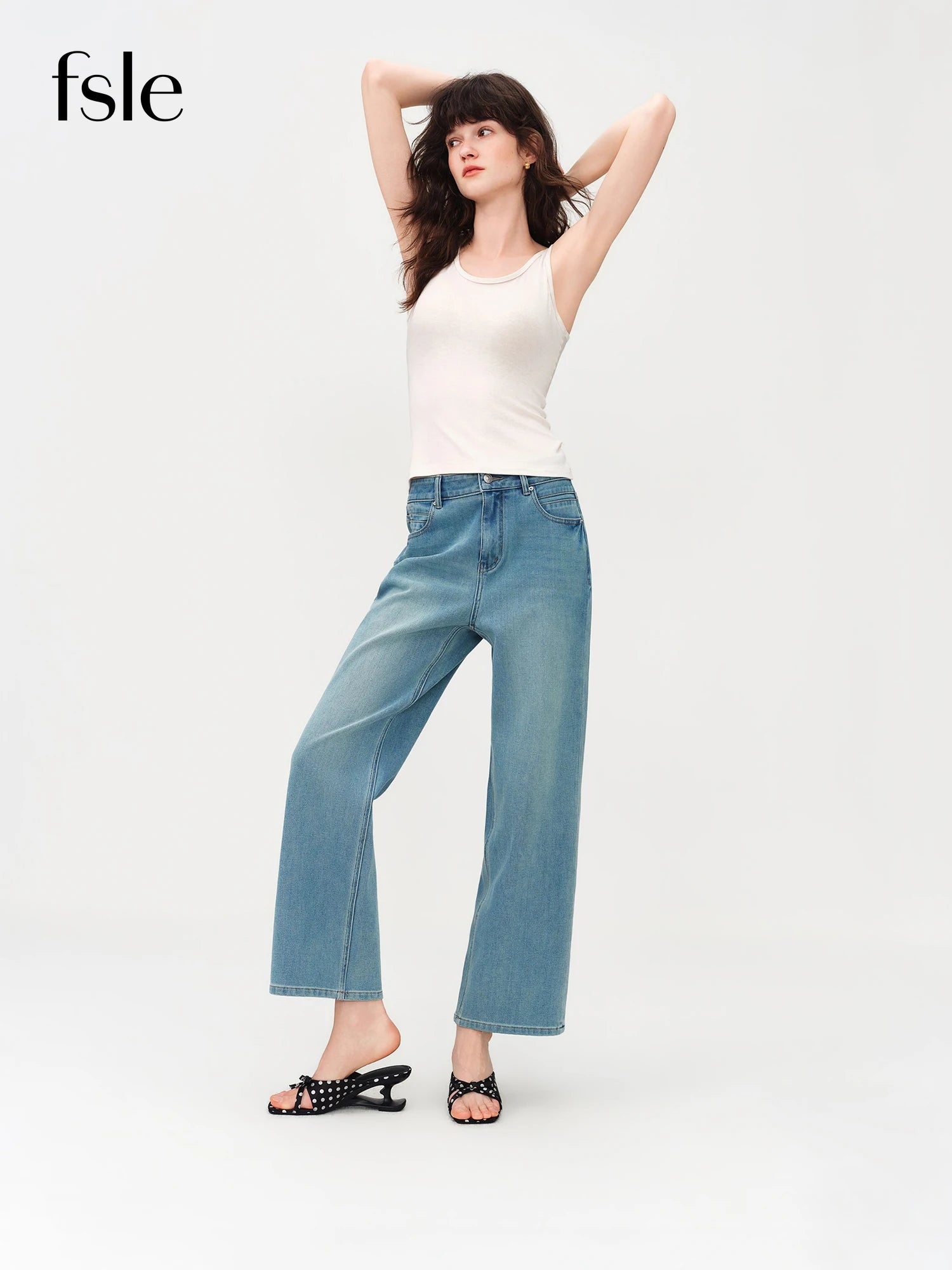 FSLE 2026 Summer Women's Mid-Rise Straight Leg Jeans, Ankle-Length Cropped Denim Pants for Office Commute & Minimalist Style
