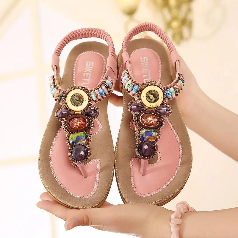 Summer Luxury Women Princess Sandals Bohemia slipsole heel open-toe beach shoes Plus Size35-42