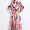 Luxury Women's Floral print Beading X-long dress with sashes Bohemian style Long sleeve shirt dresses 2026 New Spring 5D250