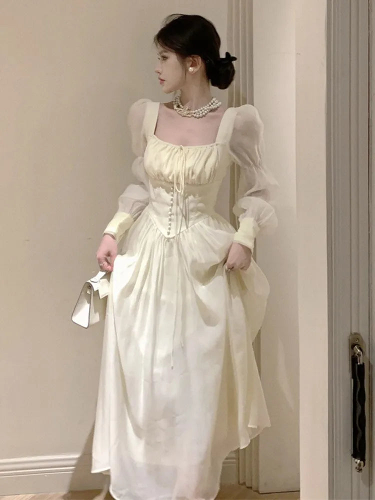 Summer New French Elegant Fashion Fairy Long Dresses For Women Lantern Sleeve Beach Holiday Dress Female Party Vestidos Robes