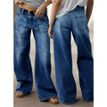 Women's Stretch Denim Jeans Elastic Straight Leg Wide Leg Casual Pants l Waist Cotton Elastic Denim Fabric Pure Color