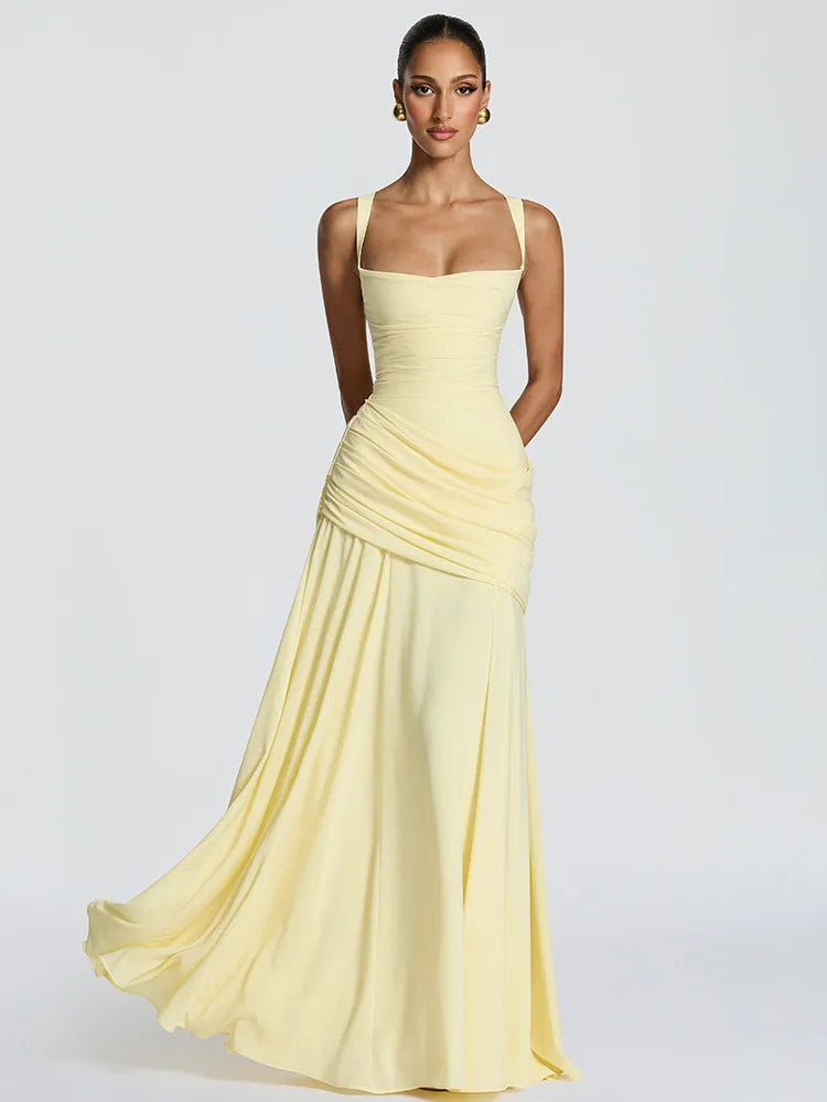 LGRQ 2026 Summer New Women's Elegant Solid Color Sleeveless Waist-Cinching Flared Strap Dress Slim Fit Party Clothing 19DA1451