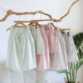 2026 Summer New Women's Pajama Set 100% Cotton Gauze Tank Top+Shorts Thin Bow Vertical Strip Home Clothes Sleepwear