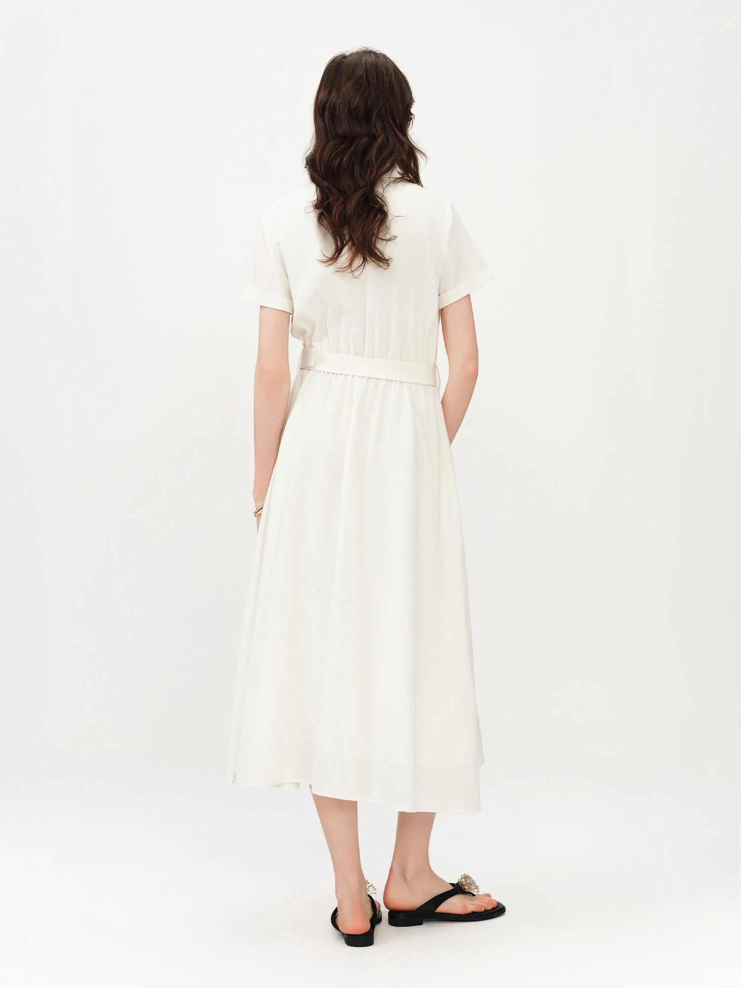 FSLE 2026 Summer Women's Sophisticated Linen Short Sleeve Dress - Classic A-Line Midi for Office Commute and Elegant Daily Wear