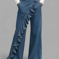 SHENGPALAE American Style Loose Irregular Splicing High Waisted A-line Wide Leg Jeans For Women Spring 2026 New